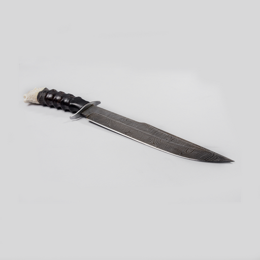 Lion Head Warthog Bone and Ebony Wood Drop Point Blade - Africa Handmade