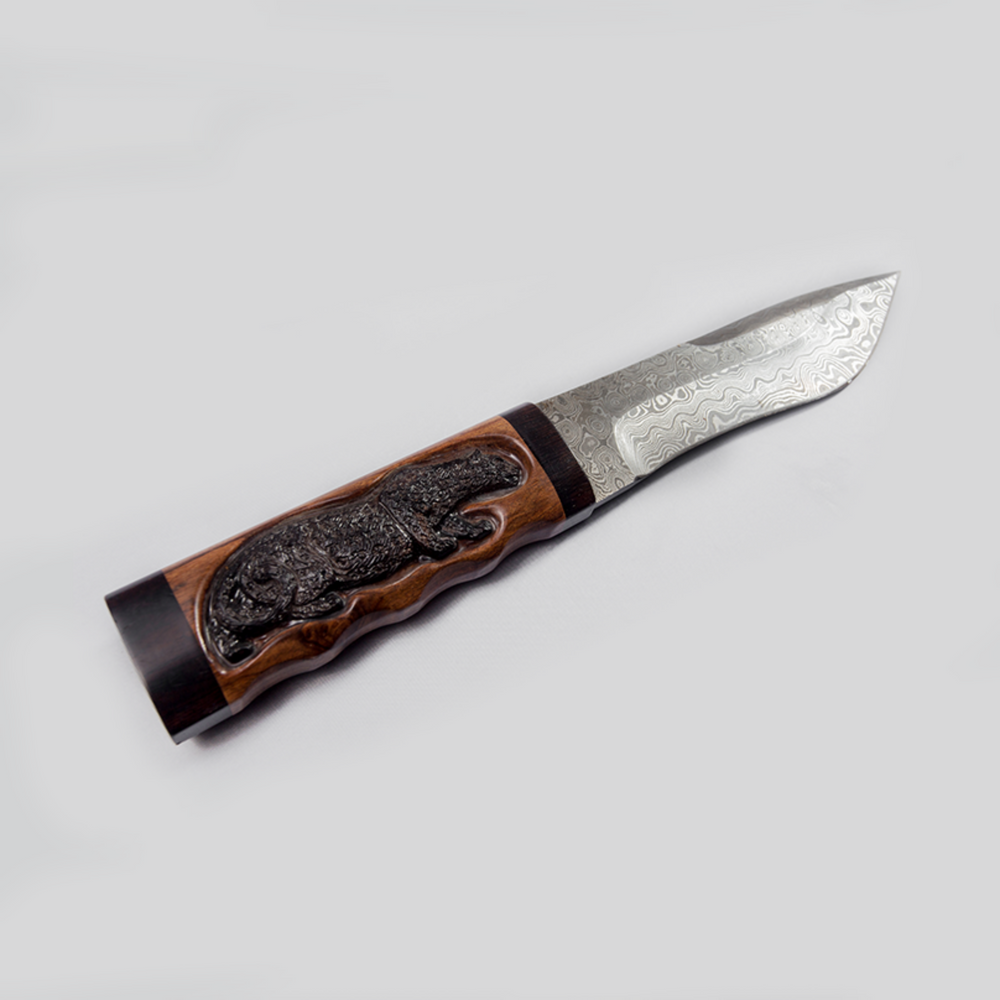 Pouncing Leopard Ebony Wood Drop Point Blade - Africa Handmade