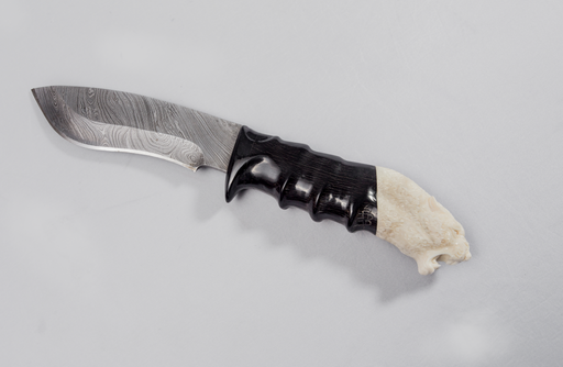 Roaring Leopard Head Drop Point Blade (Ebony+Warthog Bone) - Africa Handmade