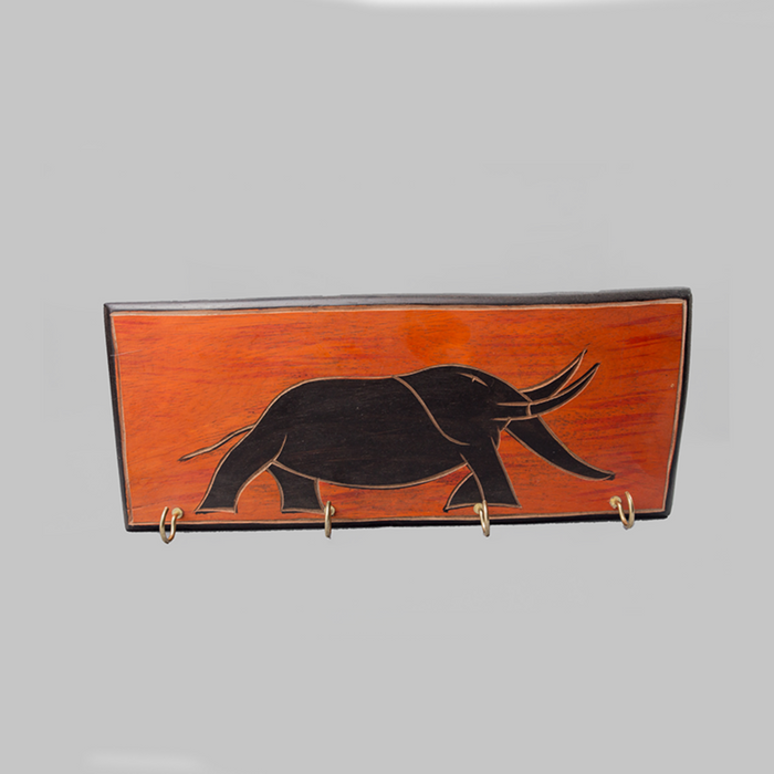 African Elephant & Sunset Painted Key Rack - Africa Handmade