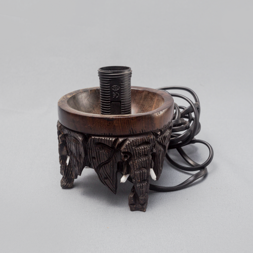 Elephant and Tusks Ebony Wood Lamp Holder - Africa Handmade