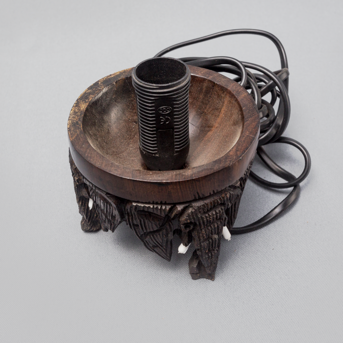 Elephant and Tusks Ebony Wood Lamp Holder - Africa Handmade