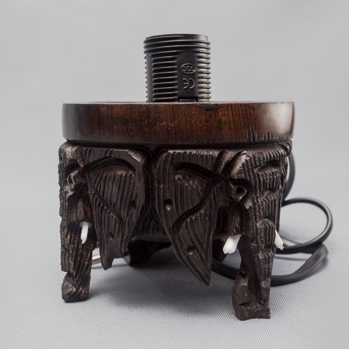 Elephant and Tusks Ebony Wood Lamp Holder - Africa Handmade