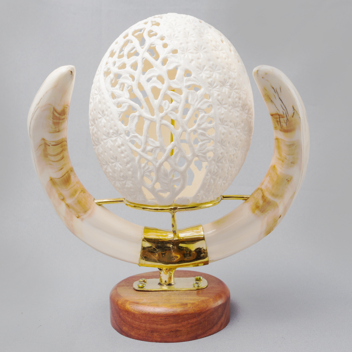 Etched Ostrich Egg and Tusks of Africa - Africa Handmade