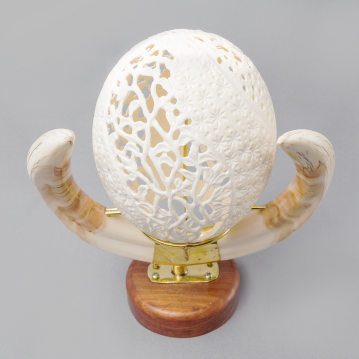 Etched Ostrich Egg and Tusks of Africa - Africa Handmade