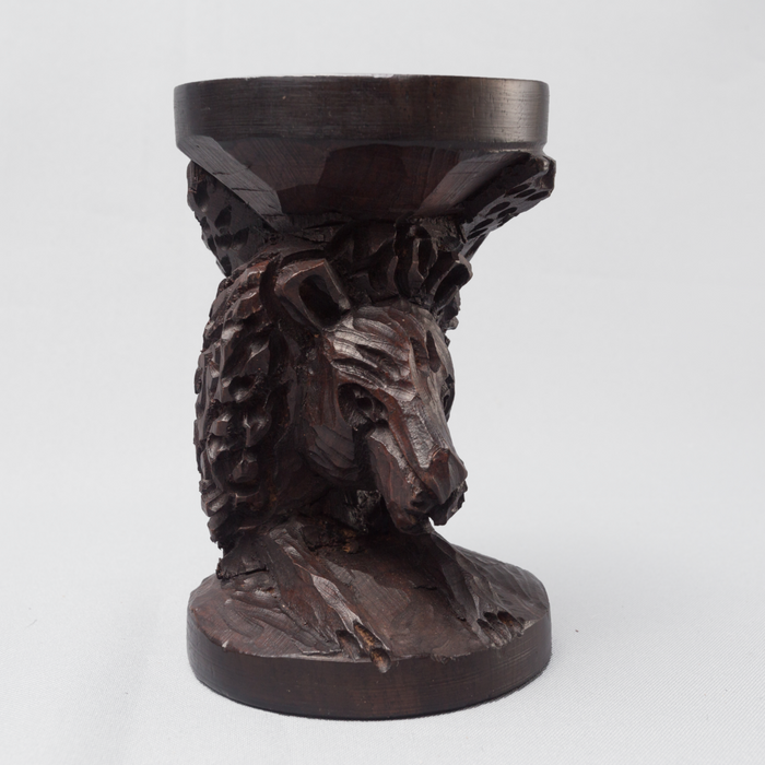 Ebony Wood Lion Head Ostrich Egg Holder - Africa Handmade