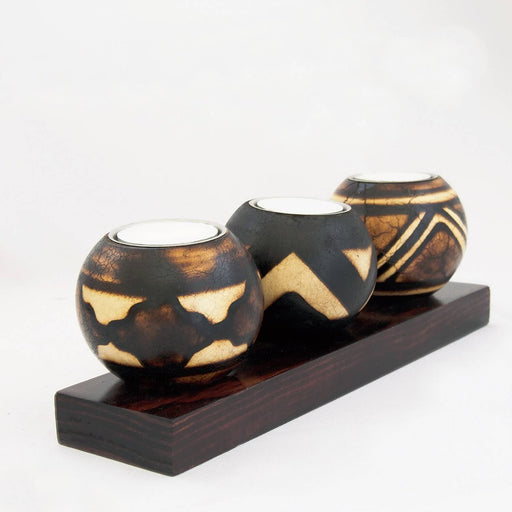 Mini Monkey Ball Candle Holder Wooden Base Set - Africa Handmade