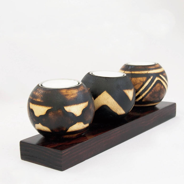 Mini Monkey Ball Candle Holder Wooden Base Set - Africa Handmade