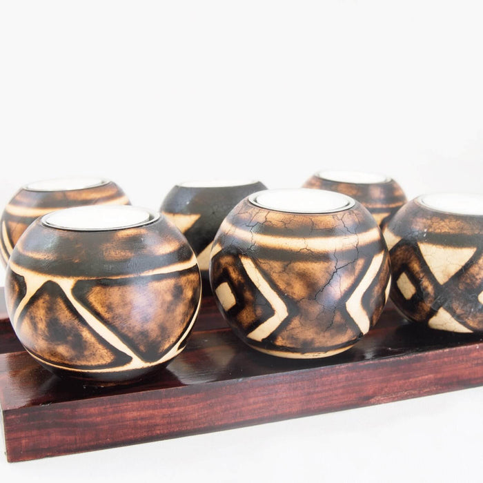 Mini Monkey Ball Candle Holder Wooden Base Set - Africa Handmade