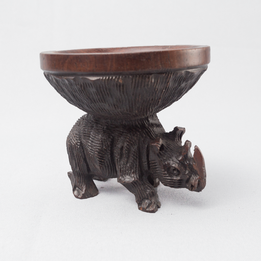 Large Rhino Carved Ebony Wood Egg Stand - Africa Handmade