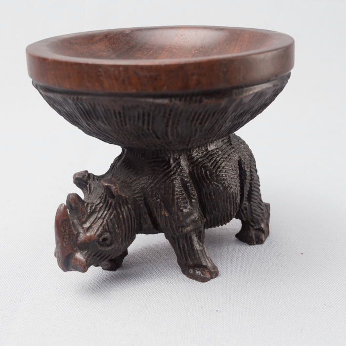 Large Rhino Carved Ebony Wood Egg Stand - Africa Handmade