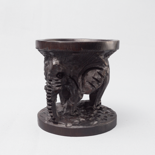 African Elephant Carving Ebony Wood Ostrich Egg Holder - Africa Handmade