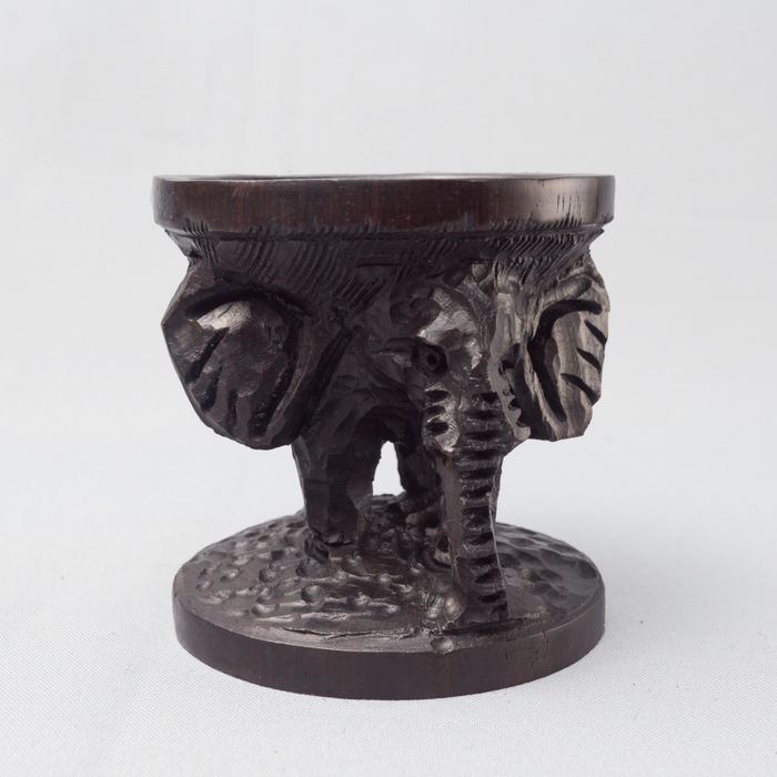 African Elephant Carving Ebony Wood Ostrich Egg Holder - Africa Handmade