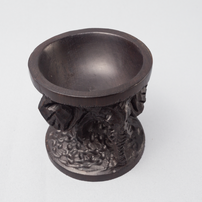 African Elephant Carving Ebony Wood Ostrich Egg Holder - Africa Handmade