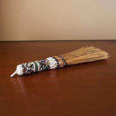 Beaded Display Broom - Traditional African (Woven Grass) - Africa Handmade