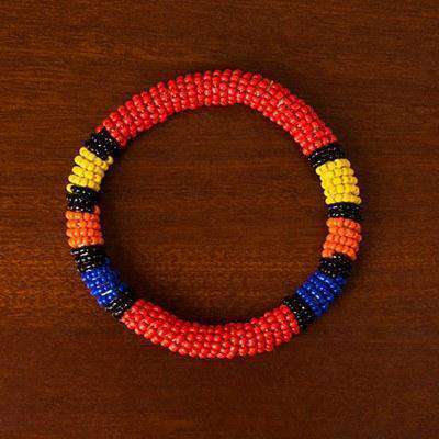 Beaded Ndebele Clan Women's HeadBand & Bangle (Red) - Africa Handmade