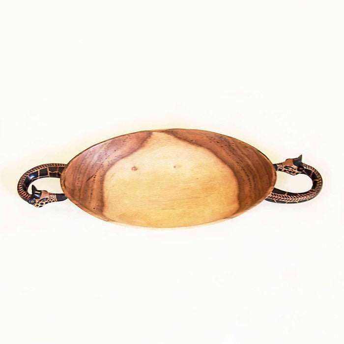 Giraffe Handle Teak Wood Egg Shape Serving Bowl - Africa Handmade