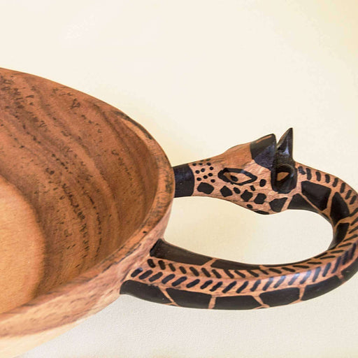 Giraffe Handle Teak Wood Egg Shape Serving Bowl - Africa Handmade