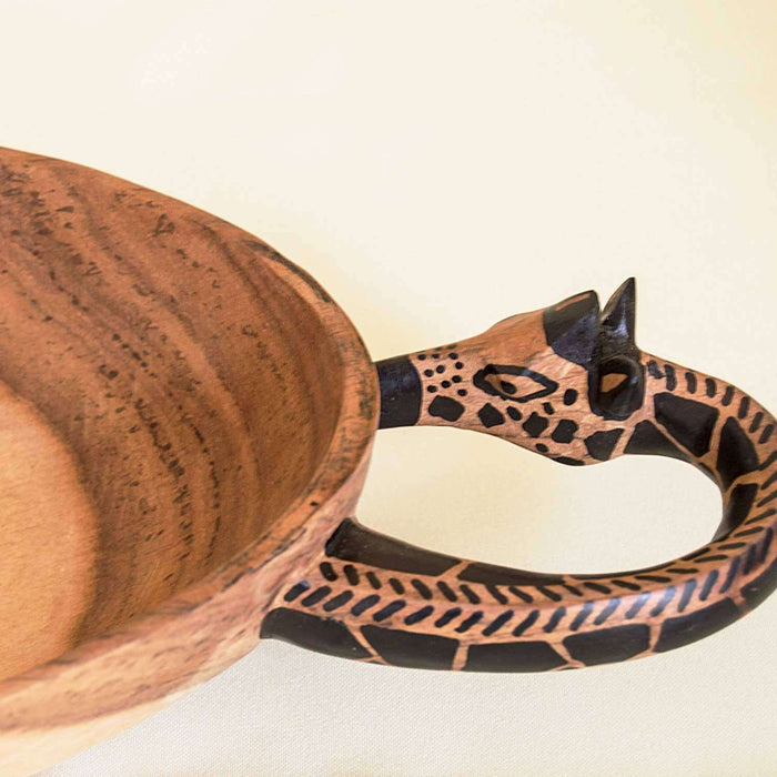 Giraffe Handle Teak Wood Egg Shape Serving Bowl - Africa Handmade