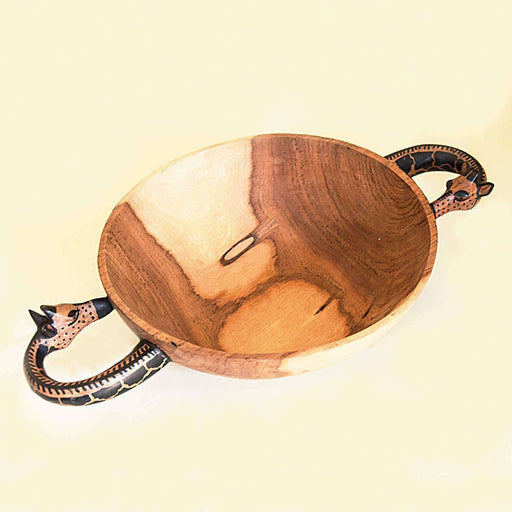 Giraffe Handle Teak Wood Round Shape Serving Bowl (Small) - Africa Handmade