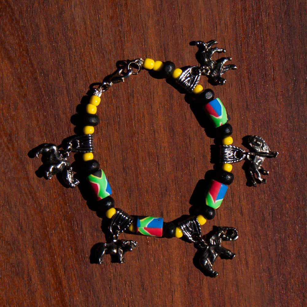 5 African Animals Charm Fimo Bracelet - Africa Handmade