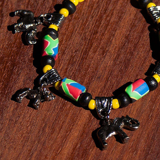 5 African Animals Charm Fimo Bracelet - Africa Handmade