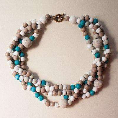 Blue & Beige Necklace by Palesa Khobane - Africa Handmade