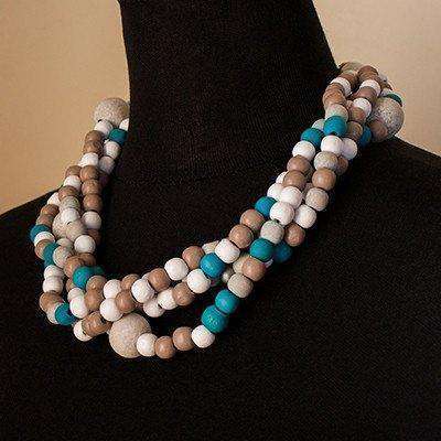 Blue & Beige Necklace by Palesa Khobane - Africa Handmade