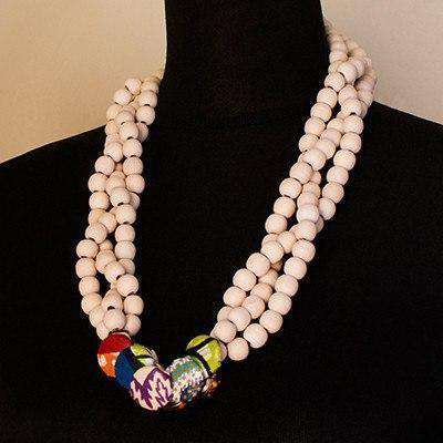 Cream Cover Button Necklace by Palesa Khobane - Africa Handmade