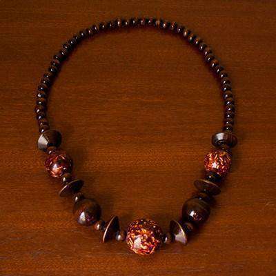 Painted Wood Beaded Necklace Brown (Gloss) - Africa Handmade