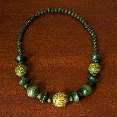 Painted Wood Beaded Necklace Green (Gloss) - Africa Handmade