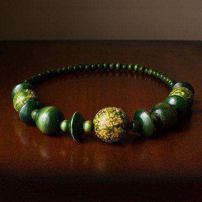 Painted Wood Beaded Necklace Green (Gloss) - Africa Handmade