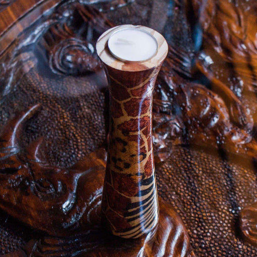 African Mixed Design Candle Holder Wood - Africa Handmade