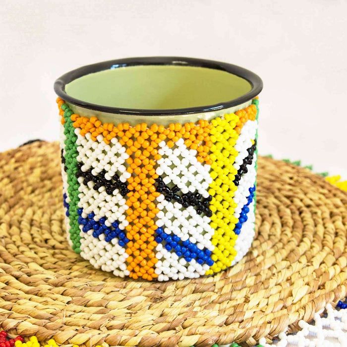 Beaded Steel Coffee Mugs Placemat Set - Africa Handmade