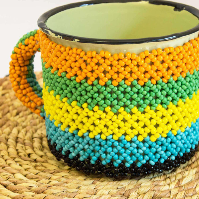 Beaded Steel Coffee Mugs Placemat Set - Africa Handmade
