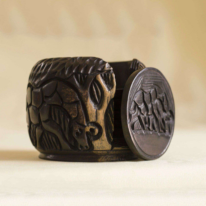 Coaster Set (6) Ebony Wood Giraffe - Africa Handmade