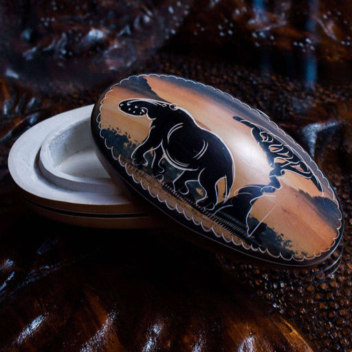 Decorated Trinket/Jewelry Box small - Elephant Design - Africa Handmade