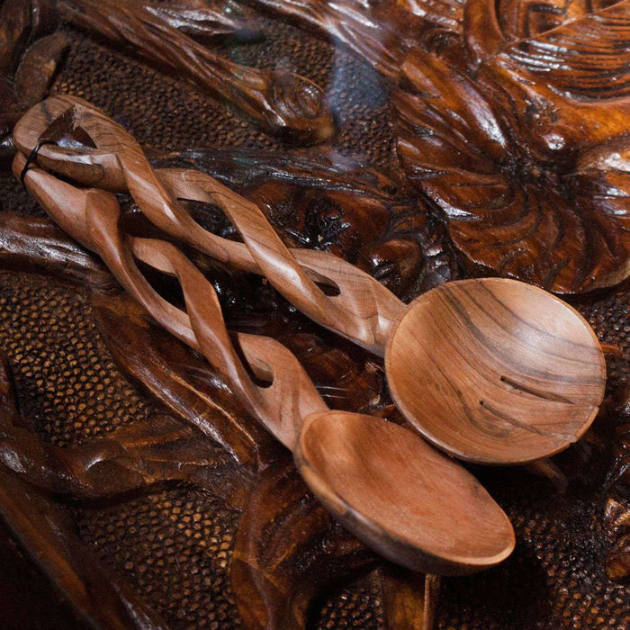 Hand Carved African Salad Fork and Spoon Wooden - Africa Handmade