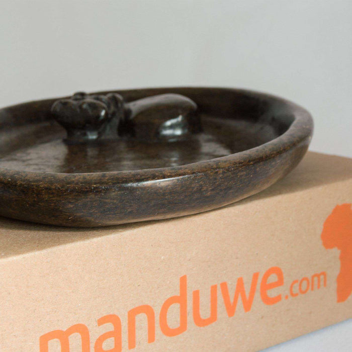 Bathing Hippo Soap Dish - Ngaka Stone Brown Variant - Africa Handmade
