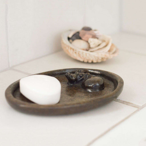 Bathing Hippo Soap Dish - Original Natural Green Ngaka Stone - Africa Handmade