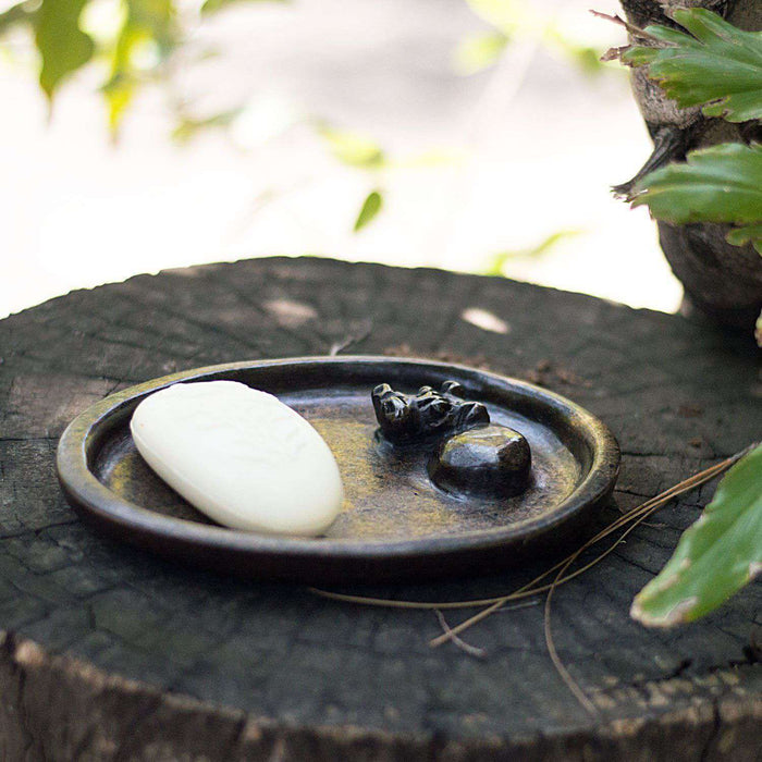 Bathing Hippo Soap Dish - Original Natural Green Ngaka Stone - Africa Handmade