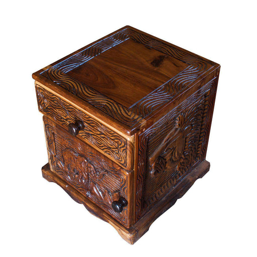 Bedside Table Kiaat-Wood Handcarved - Africa Handmade