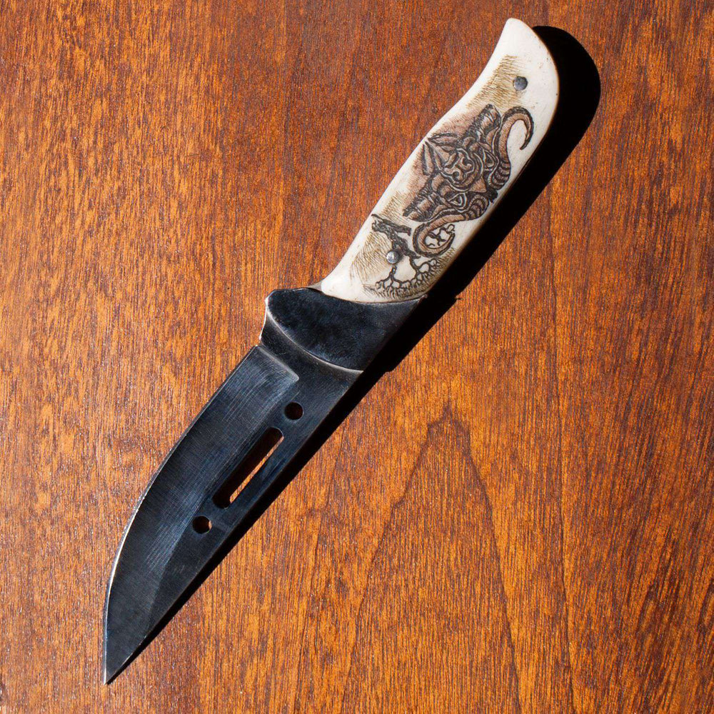Custom Hand Made (Etched) Fixed Blade Hunting knife (Bone Handle) - Africa Handmade