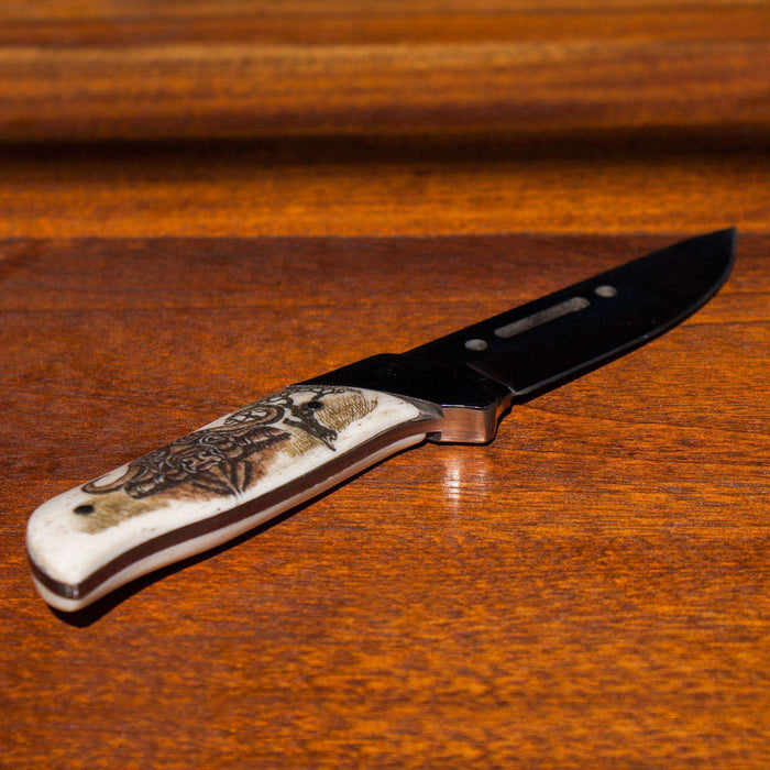 Custom Hand Made (Etched) Fixed Blade Hunting knife (Bone Handle) - Africa Handmade