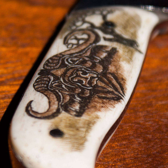 Custom Hand Made (Etched) Fixed Blade Hunting knife (Bone Handle) - Africa Handmade