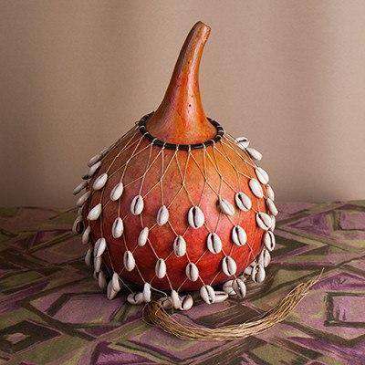 Dried Hollow Gourd Musical Drum with Cowry Shells - Africa Handmade