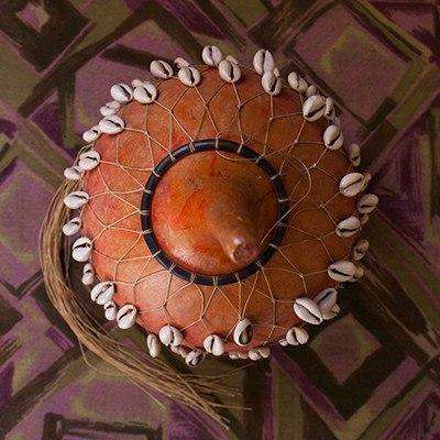 Dried Hollow Gourd Musical Drum with Cowry Shells - Africa Handmade