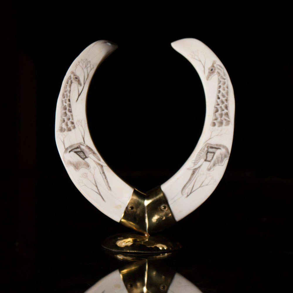 Hand Carved (Etched) genuine Warthog Tusk Set - Africa Handmade