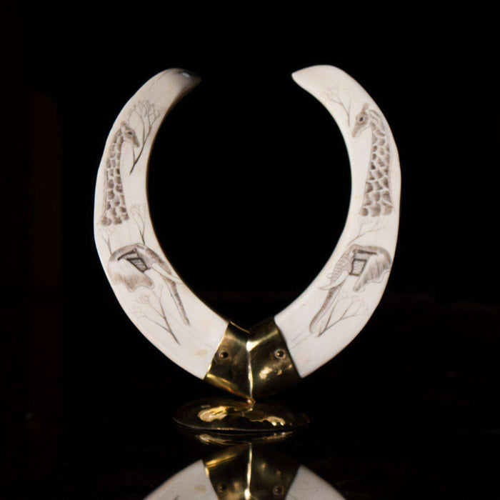 Hand Carved (Etched) genuine Warthog Tusk Set - Africa Handmade