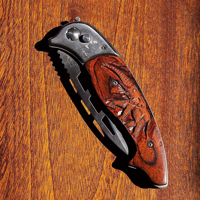 Hand Carved Wooden Handle Folding Pocket Knife (Elephant) - Africa Handmade